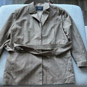 Oversized Vintage Brown Plaid Belted Coat